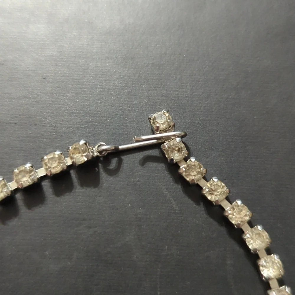 Vintage Silver Tone Clear Rhinestone Choker Statement Necklace